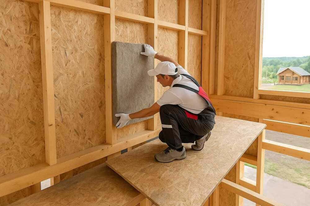 Каркас дома из сырой доски перед утеплением