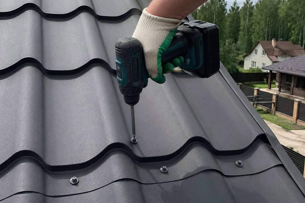 Крепление металлочерепицы кровельными саморезами с EPDM шайбой