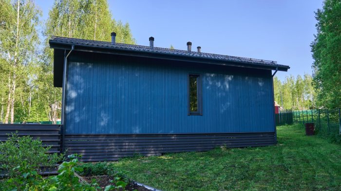 Современный фасад дома с прямой крышей и лаконичной отделкой, готовый объект площадью 82 м²